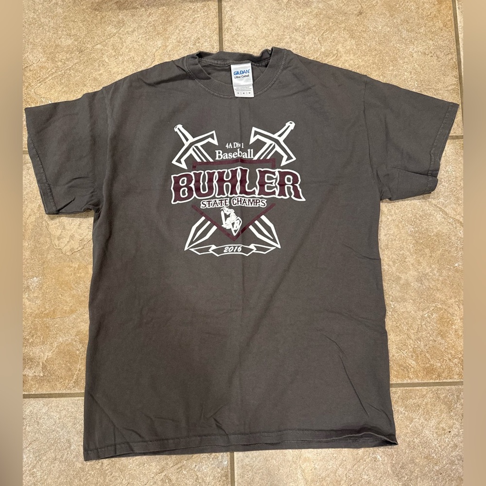 Gildan Gray Short Sleeve Tee with Buhler Crusaders Graphic